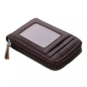 Leather 9 Slot Vertical Credit Debit Card Holder Wallet with Zipper for Men