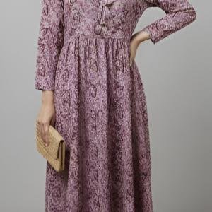 Women Handmade 100% Cotton Printed Long Dress | Full Sleeve Maxi Dress | Comfortable Daily & Casual Wear