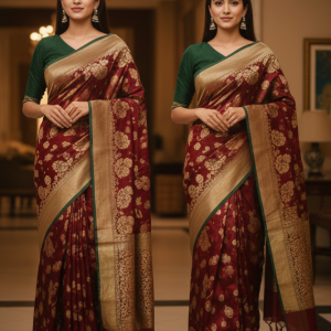 Women’s Banarasi Inspired Woven Saree | Rich Floral Zari Design | Elegant Party & Festive Wear Saree | Saree Only (Without Blouse Piece)