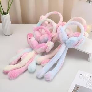Cute Bunny Ear Plush Earmuffs with Long Scarf for Kids & Girls | Soft Winter Wear | Pastel Multicolor