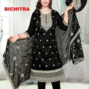 Stylish Black Embroidered Kurta Pant Dupatta Set for Women