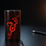 Romantic LED Decorative Table Lamp – Heart Pattern Ambient Night Light (220V Direct Power, Modern Cylinder Design)