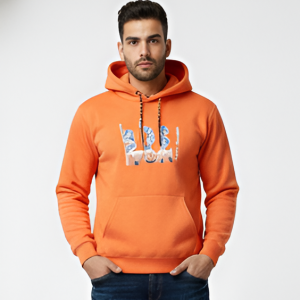 Men's Graphic Fleece Hoodie - Vibrant Orange Streetwear Pullover - Premium Cotton Blend Long Sleeve Sweatshirt with Kangaroo Pocket