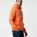 Men's Graphic Fleece Hoodie - Vibrant Orange Streetwear Pullover - Premium Cotton Blend Long Sleeve Sweatshirt with Kangaroo Pocket
