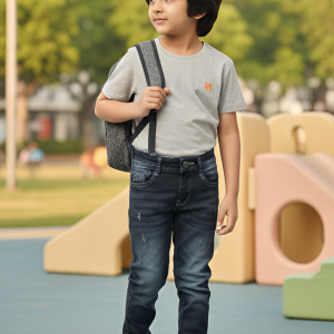 Kids Boys Slim Fit Stretchable Denim Jeans | Premium Dark Blue Casual Wear | Soft Cotton Blend | Ages 5–12 Years