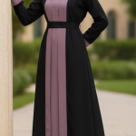Women’s Elegant Abaya Dress with Belt | Full Length Modest Islamic Wear | Contrast Panel Design | Comfortable Daily & Occasion Wear