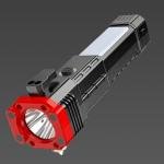 8-in-1 Rechargeable LED Flashlight Torch with Safety Hammer & Power Bank | Mini Projector Headlight