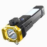 8-in-1 Rechargeable LED Flashlight Torch with Safety Hammer & Power Bank | Mini Projector Headlight