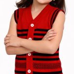 Handmade Woolen Sleeveless Sweater for Kids (3–6 Years) | Red & Black Striped | Button Front | Winter Wear