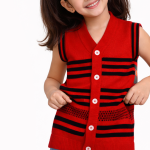 Handmade Woolen Sleeveless Sweater for Kids (3–6 Years) | Red & Black Striped | Button Front | Winter Wear