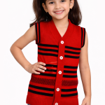 Handmade Woolen Sleeveless Sweater for Kids (3–6 Years) | Red & Black Striped | Button Front | Winter Wear