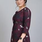 Women's Cotton Printed A-Line Kurta with Trousers Set, Floral Leaf Pattern, Blue & Pink