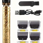 T9 Gold Dragon Hair Trimmer for Men – USB Rechargeable Professional Zero Cut Beard & Hair Clipper with 4 Guide Combs