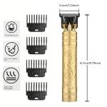 T9 Gold Dragon Hair Trimmer for Men – USB Rechargeable Professional Zero Cut Beard & Hair Clipper with 4 Guide Combs