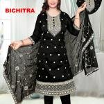 Stylish Black Embroidered Kurta Pant Dupatta Set for Women