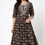 Women’s Printed Anarkali Kurti | Ethnic Floral Print | 3/4 Sleeve | Flared Long Kurta for Casual & Festive Wear